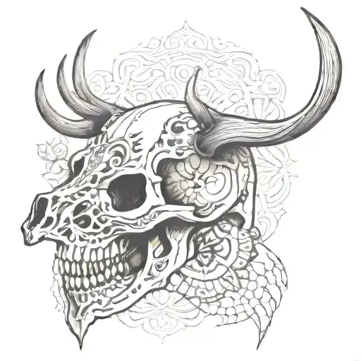 Deer Skull From The Side With Blackwork