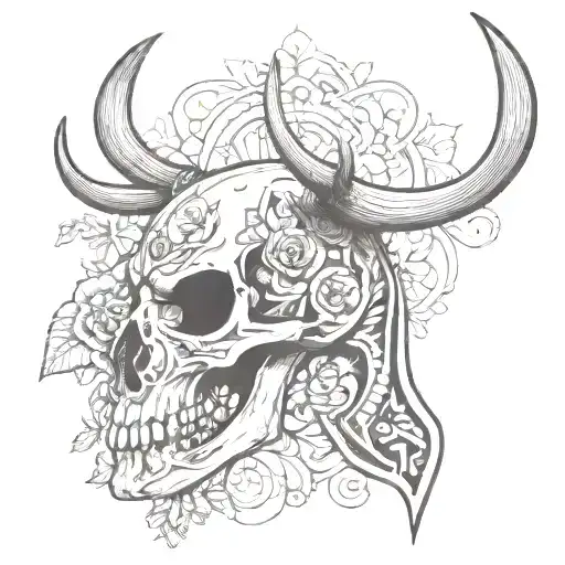 Deer Skull From The Side With Blackwork