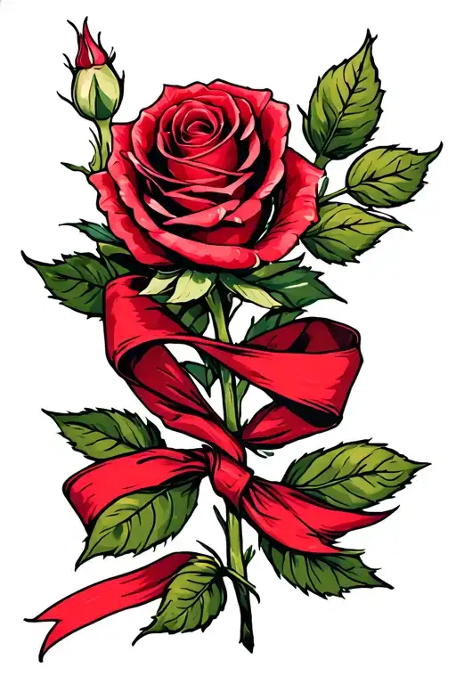 A Rose With A Red Ribbon Wrapped That Says Grandma