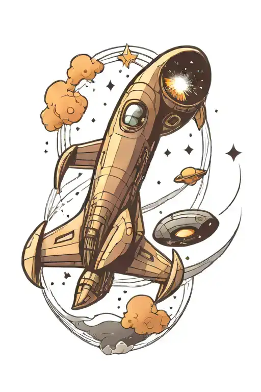 Spaceship Flying Through A Galaxy