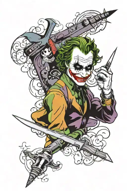 Joker Heath Ledger Film The Dark Knight With A Knife In His Hand