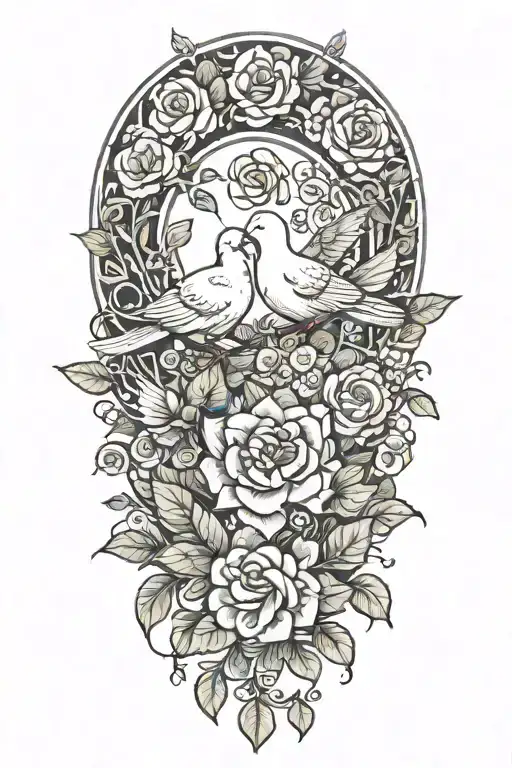 A Wreath Of Small Roses And A Dove Perched