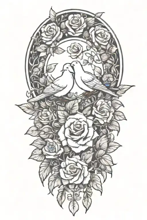 A Wreath Of Small Roses And A Dove Perched