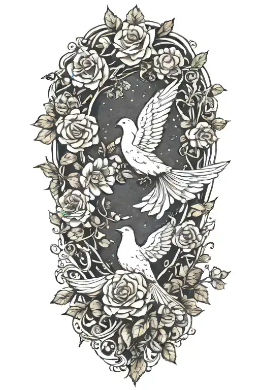 A Wreath Of Small Roses And A Single Dove Perched