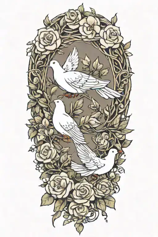 A Wreath Of Small Roses And One Single Dove Perched