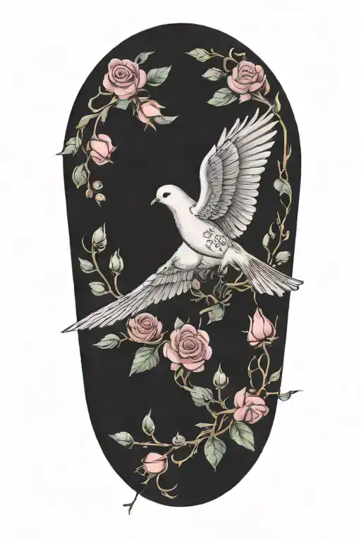 A Wreath Of Small Roses And Dove Perched Regally