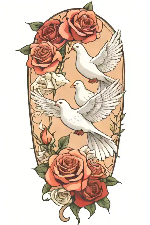 Roses And Dove Perched