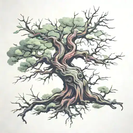 Old Gnarly Tree That Branches Into A Sketch Style