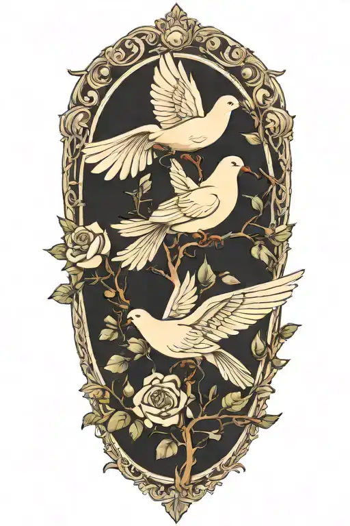 Roses And Dove Perched