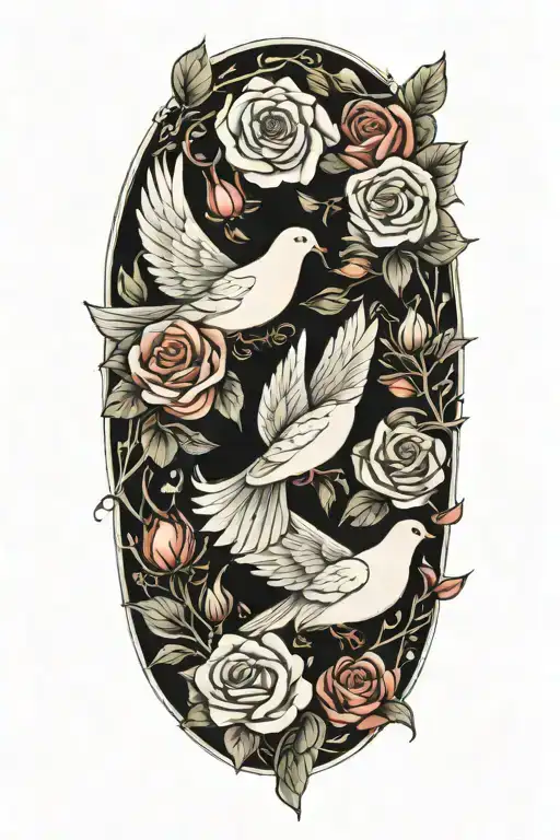 A Dove Surrounded By Roses