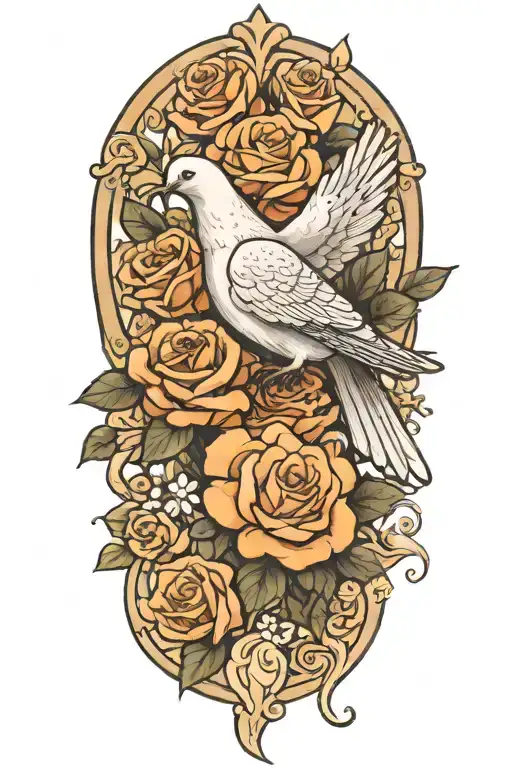 Seated Dove And Roses
