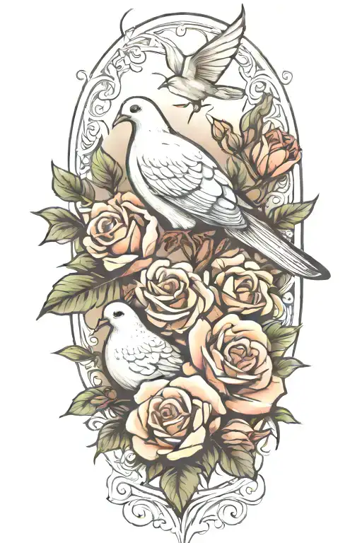 Seated Dove And Roses