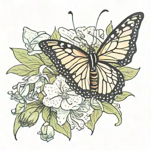 Monarch Butterfly On An Orchid With A Praying Mantis