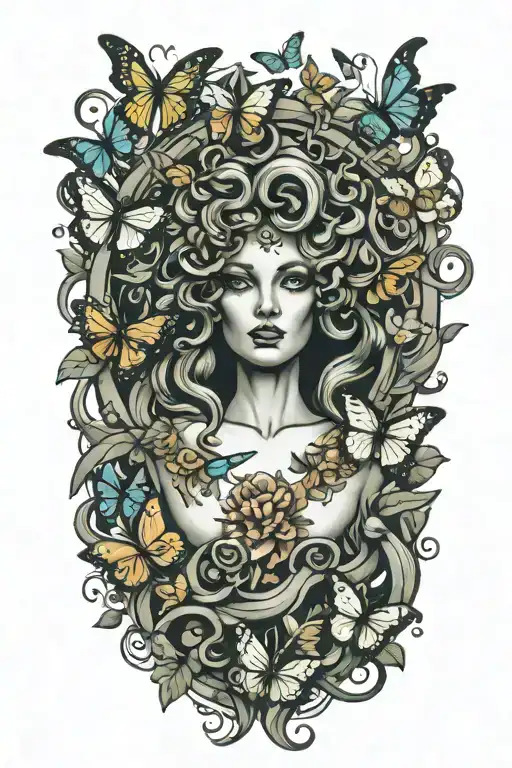 Medusa Surrounded By Butterflies Fluttering
