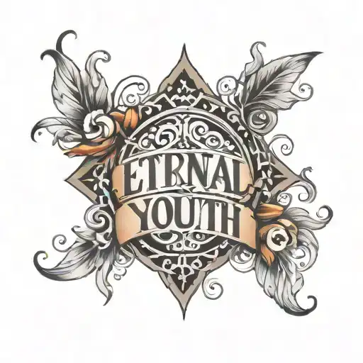 A Tattoo Containing The Word Eternal Youth In Gothic Letters With The Corresponding Ornaments
