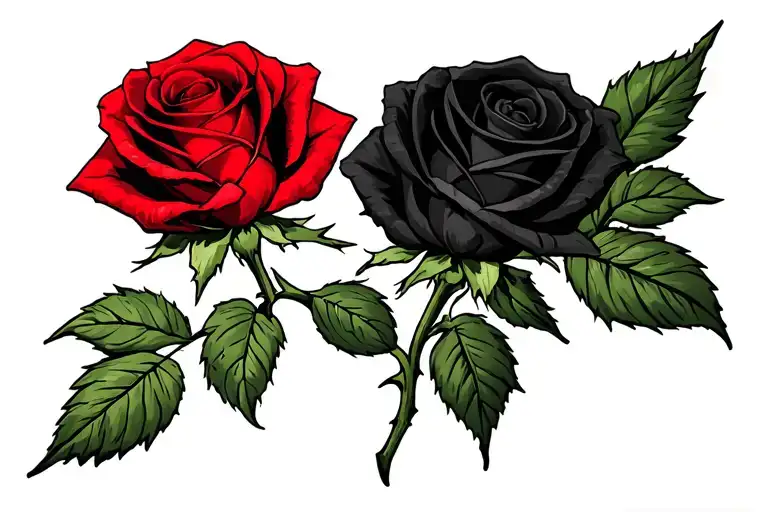 Two Roses One Red One Black The Black With Thorns