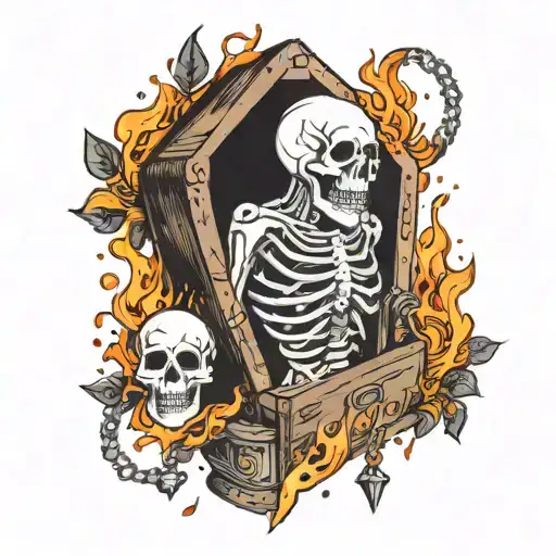 Coffin With Chain And Fire And Ghost Coming Out