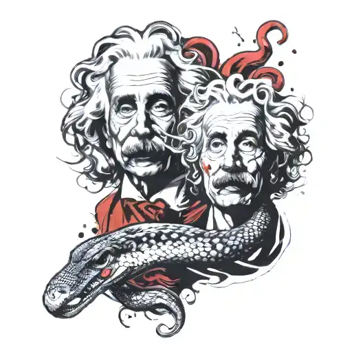Trash Polka Tattoo With Einstein And Snake