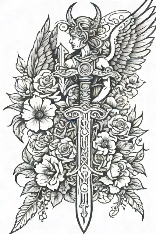 Valkyrie Sword Wings And Flowers Growing