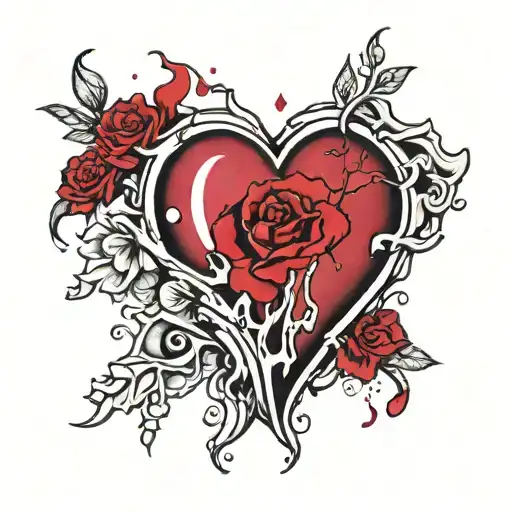 Heart Shaped Ruby Broken And The Pieces Are Blood Dripping