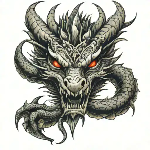 A Dragon Head Tattoo Above The Knee And Wraps Around Knee