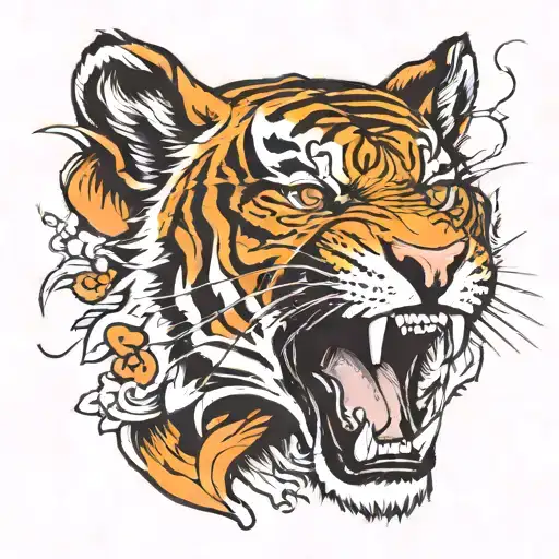 Screaming Tiger With A Knife Stuck In Its Head