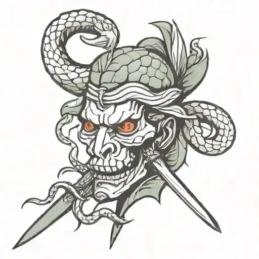 Snake And Dagger In Head