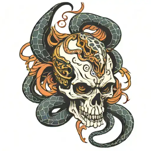 Skull Coming Out Snake