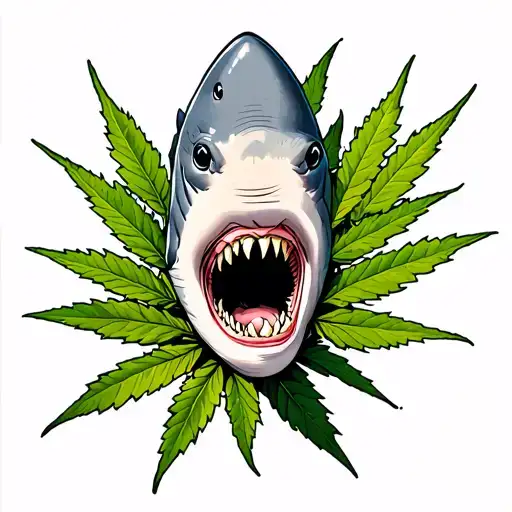 Hammerhead Shark With Cannabis Leaves