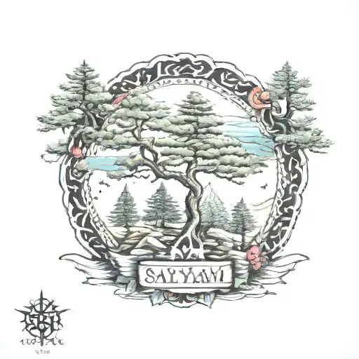 Satyam Charu Name Tatto Pine Tree