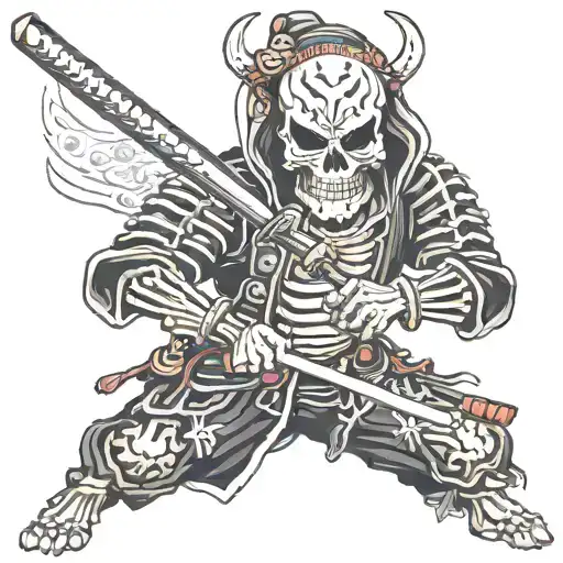 Samurai Skeleton Holding Katana