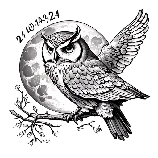 Moon And Owl With The Dates 2-10-1945 And 4-25-21