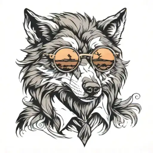 Wolf With Round Sunglasses Looking