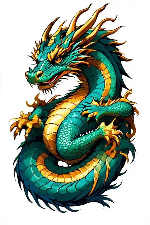 European Dragon Laying On His Gold Horde