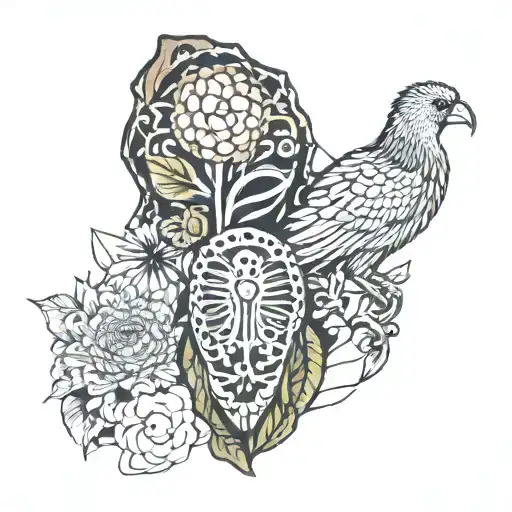 Africa Continent Plus Zulu Shield Plus Protea Flower Plus Kiwi Bird Plus New Zealand Islands