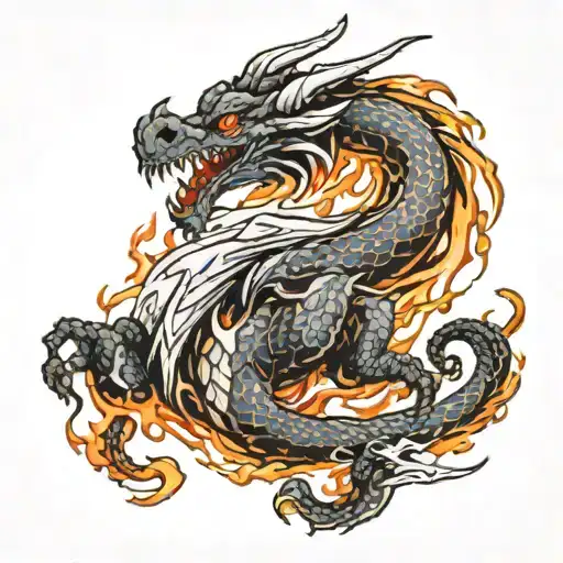 A Dragon With White Flames