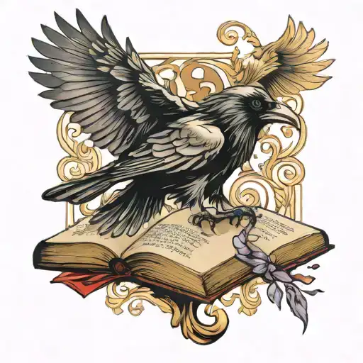 Raven And Book Open
