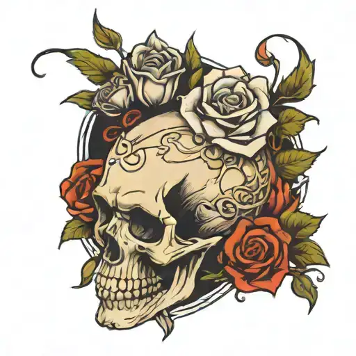 Skull And Roses Intertwined