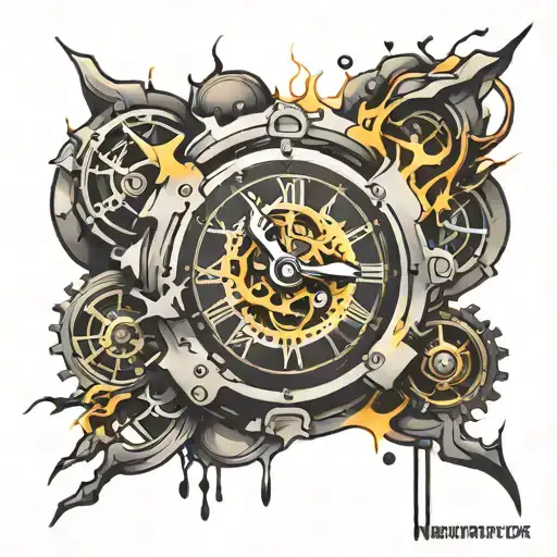Exploding Clock Face With Clockwork Mechanism In Grafitti Style