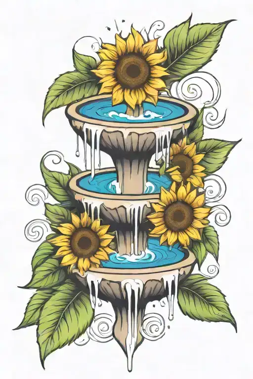 Fountain With Specifically Three Sunflowers Only Dripping Water