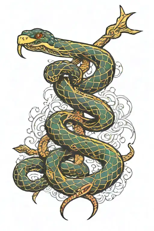 Snake And Trident Intertwined