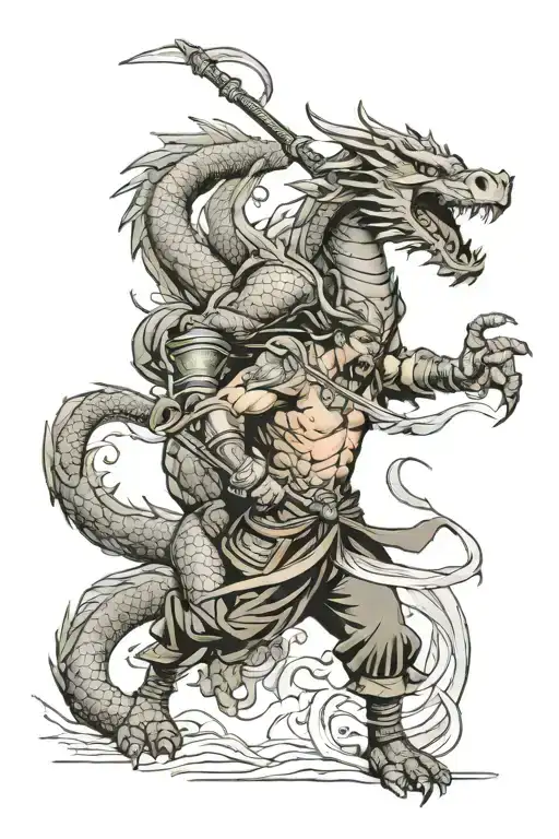 Warrior Battling A Dragon