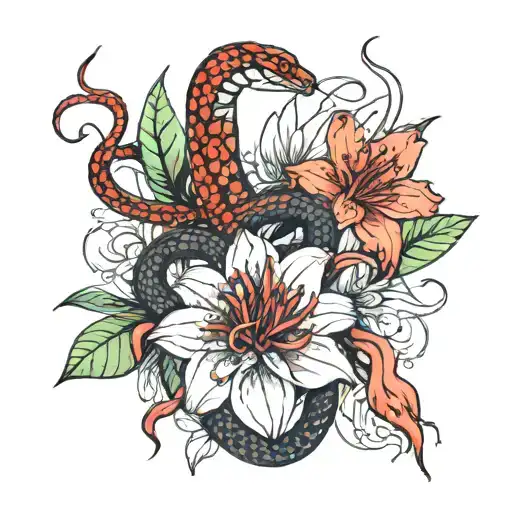 Snake And Red Spider Lily Flowers