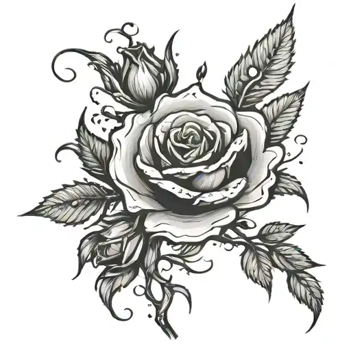 Rose On A Stem With Thorns And Falling Petals