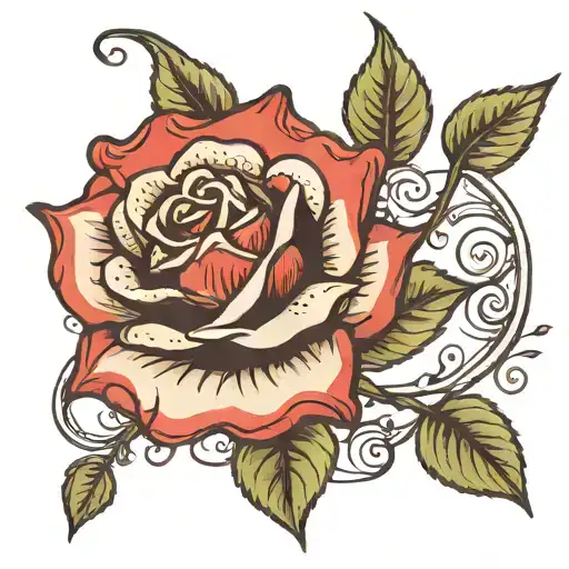 Rose On A Stem With Curls And Leaves