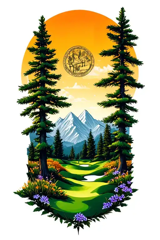 Golf Course Landscape Mountains Pine Trees Larkspur