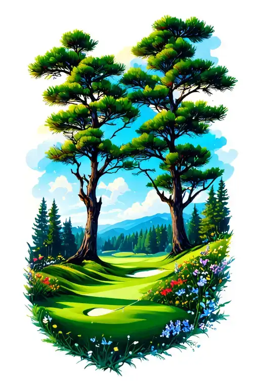 Golf Course Landscape Pine Trees Larkspur Rolling Hills