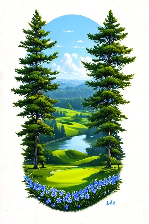 Golf Course Landscape Pine Trees Larkspur Rolling Hills