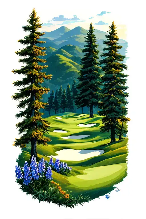 Golf Course Landscape Pine Trees Larkspur Rolling Hills