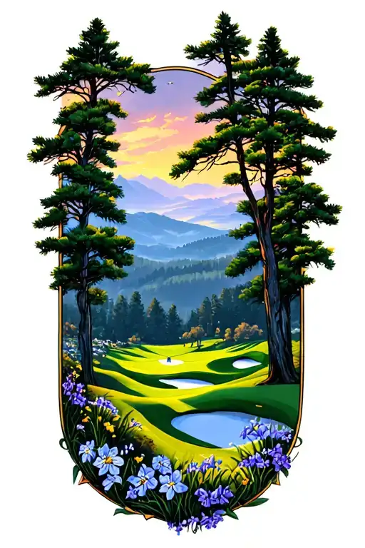 Golf Course Landscape Pine Trees Larkspur Rolling Hills